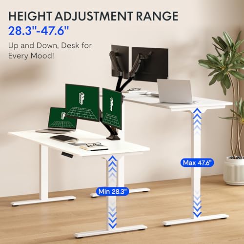 Image of FLEXISPOT 63 inchx28 inch Electric Standing Desk, White | Dual Motor, 198 LBS Capacity, Spacious Workspace, Multi-Monitor Setup, Home Office & Creative Studio