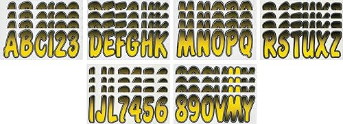 Image of Hardline Products USA Series 200 Boat Registration Numbers & Letters Kit - 3 Inch Yellow /Black Gradient - UV & Fuel Resistant Marine Vinyl Decals for PWC, Jet Ski & Boats - USCG Compliant
