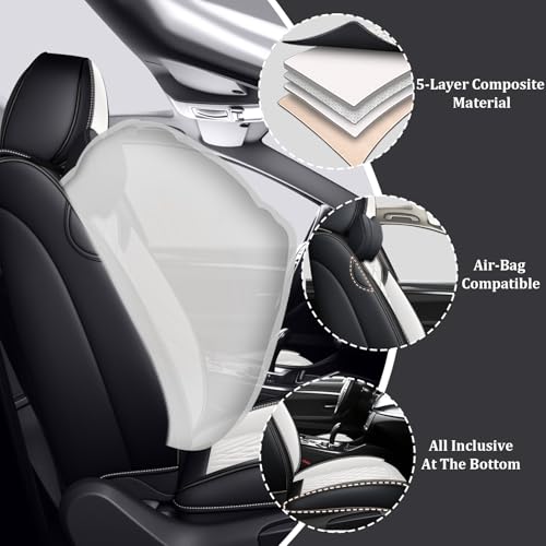 Image of Car Seat Covers Full Set for Kia Telluride 2020-2026, Anti-Slip Full Coverage Car Seat Covers, Waterproof Nappa Leather Car Seat Cover Sets(5 Seats with Headrests /Black White)