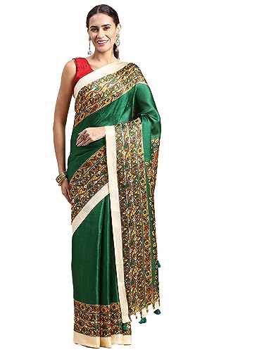 Image of RANI SAAHIBA Women's Art Silk Kalamkari Saree With Blouse Piece