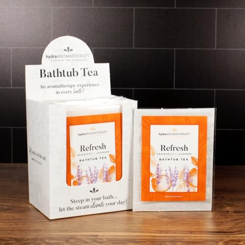 Image of hydraAROMATHERAPY Bathtub Tea Sachet with Herbs Flowers & Essential Oils for Relaxing Baths Foot Soaks Facial Steams Made in USA, 1.5 Ounce Single-Use Bag, Refresh (Grapefruit & Lavender)