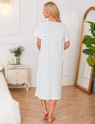 Image of Bloggerlove Nightgowns for Women Soft 100% Cotton House Dress Short /Long Sleeve Night Gowns Comfy Sleepwear S-3XL
