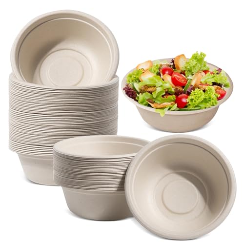 HXSYKJDM 100 Stück Ökologische Einwegsuppenschale, 350ml Einweg Suppenschalen aus Zuckerrohr, Pappschalen Einweg Suppenschalen, Bio Suppenschüssel Kompostierbares