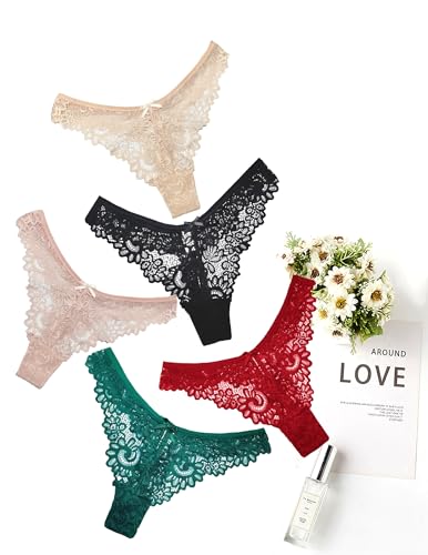 Image of Murimia Sexy Seamless Thongs for Women Lace Underwear Breathable Low Rise T-Back Panties