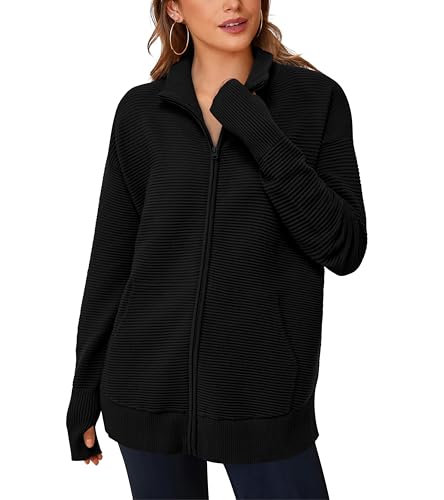 Image of PRETTYGARDEN Womens Long Sleeve Zip Up Ribbed Cardigan Sweaters