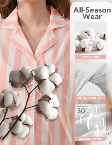 Image of NAP BOUND 100% Cotton Women Pajama Sets Button Down Short Sleeve Sleepwear Soft Pjs 2 Piece Lounge Set with Pocket XS-XXL