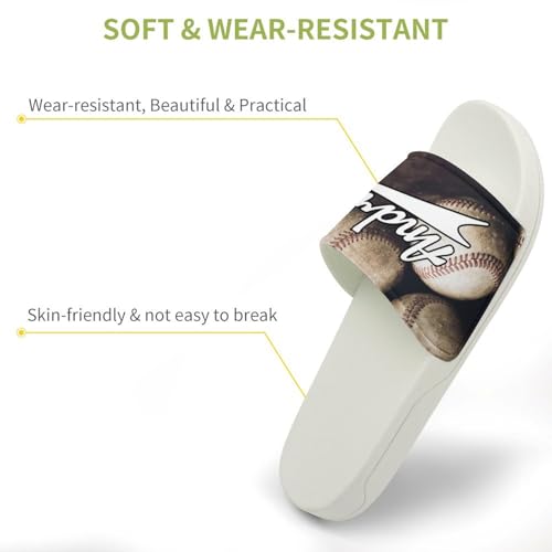 Custom Sports Slides Personalized Slippers - Baseball Sandals Quick Drying Softball Slippers Indoor Outdoor,Gifts for Men Youth Boy (White,Style 24)3