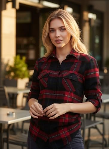 Image of Match Women's Long Sleeve Plaid Flannel Shirt #2021