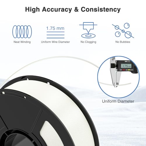 Image of White Silk PLA Filament Bundle 1.75mm 3D Printer Filament, 2kg Spool (4.4lbs), Dimensional Accuracy + /- 0.03 mm, Fit Most FDM 3D Printer (Silk White 2-Pack)
