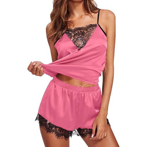 Genérico Pijama Mujer Verano, Pijamas de Encaje Mujer 2 Piezas Camisolas y Pantalón Corto Cómodo Sexy Ropa de Dormir de Tirantes Ajustables Sleepwear Nightwear (M)