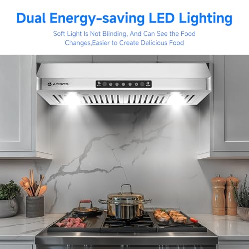 Image of AAOBOSI 30 Inch Under Cabinet Range Hood, 800 CFM Stainless Steel Kitchen Vent Hood with Gesture Sensing, Touch Control, 3-Speed Exhaust Fan, LED Lights, Ducted Range Hood