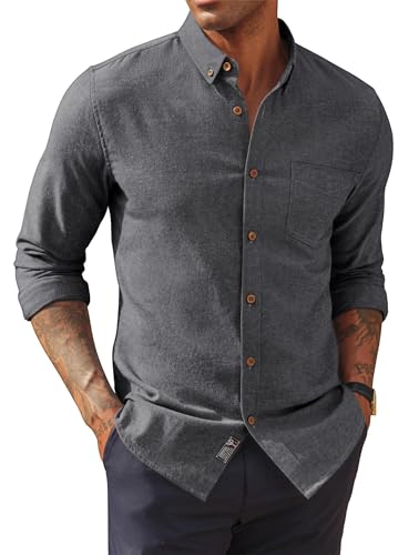 PJ PAUL JONES Herren Hemd Business Freizeithemd Langarm Baumwolle Leinen Businesshemd Schwarz XXL