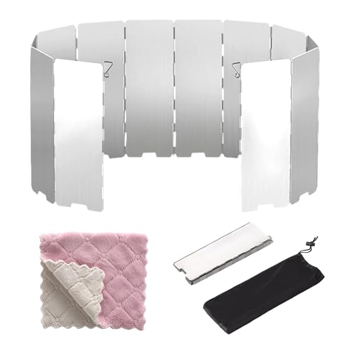 12 Placas Parabrisas Plegable para Camping, Parabrisas Plegable y Portátil, Cortavientos Camping Gas, Protectora Paravientos de Aluminio