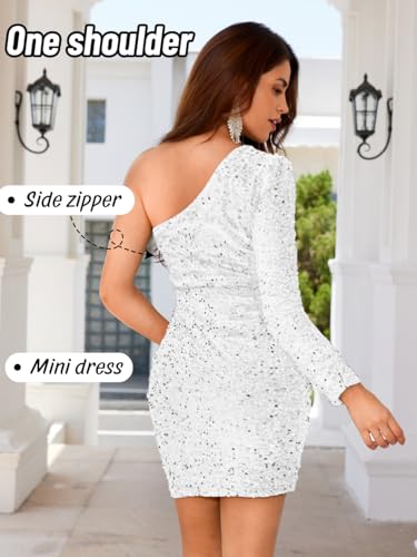Kaei&Shi Sequin Wrap Dress,One Shoulder Velvet Short Prom Dresses,Sparkly Outfits for Women Homecoming Cocktail Party3
