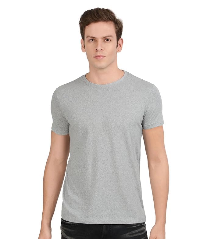 Men's Light Grey Solid Crew Neck Half Sleeve Soft Comfortable Regular Fit Casual-picture-16