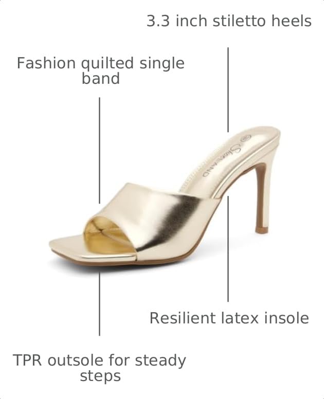 Image of Shoe Land Melrose Women's High Heels Stiletto Heeled Slides, Square Open Toe One Band Slip-On Heeled Mules - Dressy Clear Heeled Sandals for Prom Party Wedding and Vacation