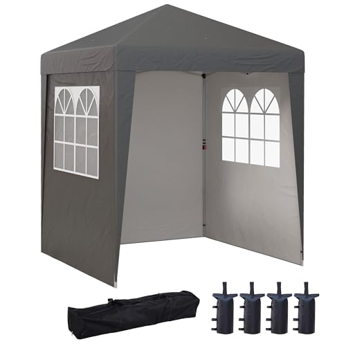 Outsunny Tenda da giardino pieghevole pop-up 2 x 2 m regolabile in altezza a 3 livelli Anti-UV 30+ 3 pareti laterali con 4 sacchi di sabbia e 1 borsa per il trasporto acciaio grigio tessuto Oxford