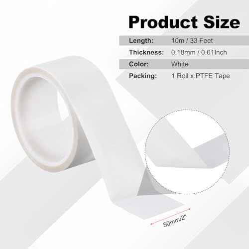 Image of PATIKIL Heat Resistant Tape, 2 Inch x 33 Feet High Temperature Tape PTFE Adhesive High Heat Tape Waterproof for Vacuum Sealer Machine Insulation Protection, White, 0.18mm Thick