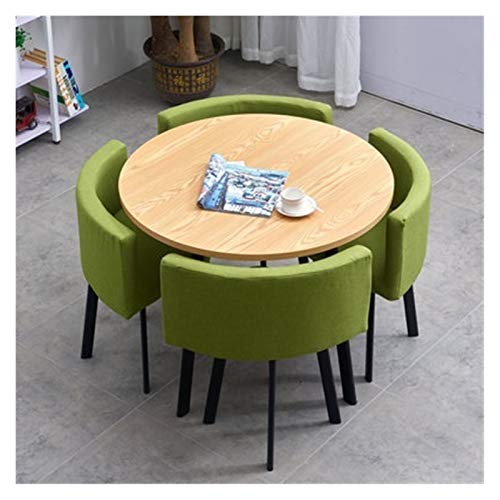 Konferenz-/Empfangsraum-Couchtisch mit Stuhl, einfacher Tisch und Stuhl-Set, modernes Design, runder Tisch, Balkon, Wohnzimmer, Esstisch, Büro, Tagungsraum, Lounge, 4 Lederstühle (Farbe: B) (B) To