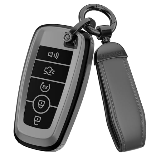 for Ford Key Fob Cover Accessories- Matte TPU Key Fob Cover with Leather Keychain for Explorer F150 Bronco Fusion Escape Expedition Mustang Edge (Matte Gray Model-1)