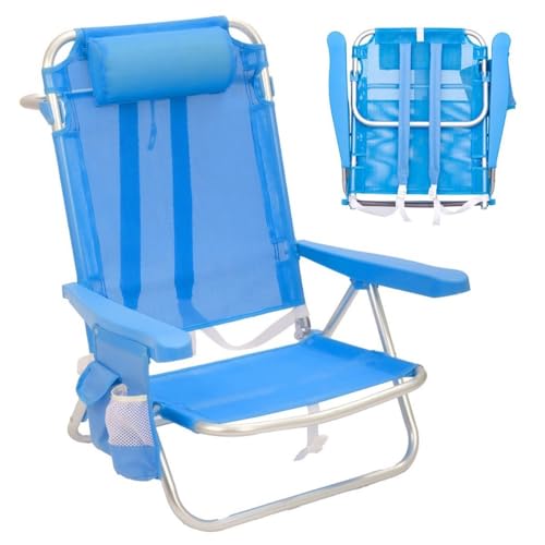 LOLAhome Silla Playa Mochila de 4 Posiciones de Aluminio y textileno Azul de 61x47x80 cm