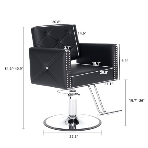 Image of Barber Chair with Rivets, Black Salon Chair for Hair Stylist, 360 Degree Swivel, Heavy Duty Hydraulic Pump, Professional Styling Chair for Salon and Spa