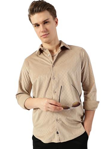 Image of Thomas Scott Men's | Solid | Textured Fabric | Full Sleeve | Slim Fit | Polyester-Blend | Spread Collar | Casual Shirt