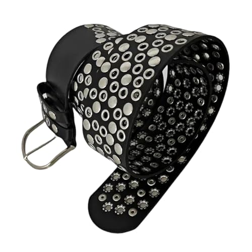 Punk Rivet Studded Belt with Full Studs for Men and Women Classical and Cool Designs Great for Street Wear Pants Decors, Black, 110