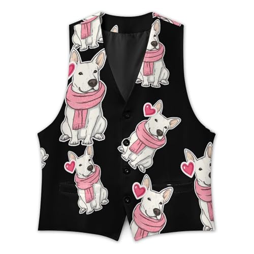 English Bull Terrier Dog With Scarf Men's Formal Suit Vest for Business Formal Or Casual Dress Waistcoat Wedding3