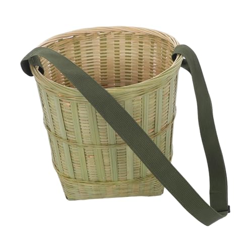 GATHINESS Cesta de Bambú Tejida Mediana para Almacenamiento y Recolección con Correa de Hombro Cesta Ventilada Multiusos para Cocina Picnic y Camping para Frutas y Verduras