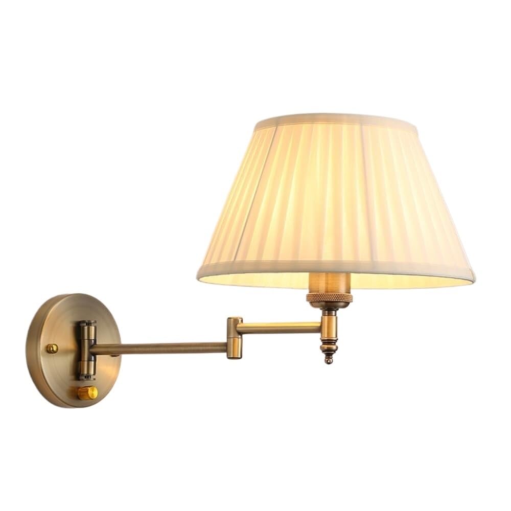 HPTHLY Retro Pleated Fabric Swing Arm Wall Lamp With Switch On/Off Nordic Brushed Finish Wall Lights Mid Century Farmhouse Wall Sconces