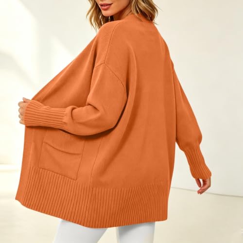 Women's Cardigans with Pockets Casual Open Front Fall Sweaters Orange - image 3