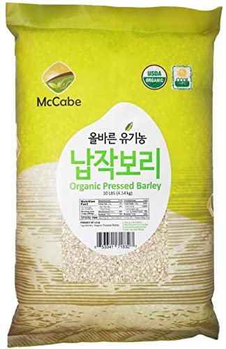 McCabe Cebada prensada orgánica, cebada enrollada de grano entero Certificado USDA y CCOF Fabricado en Estados Unidos 10 libras