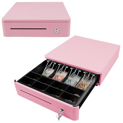 OLYMPIA S 330   Caja registradora con 8 compartimentos para monedas y 4 billetes, robusta base de metal para caja registradora con cerradura y conector RJ11/RJ12, color rosa