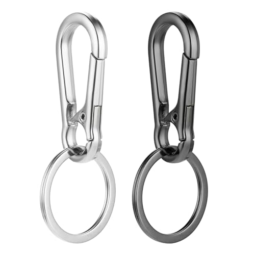 Bremorou 2 Pcs Metal Carabiner Clip Keychain Clip Key Ring Heavy Duty Carabiner Clip With Key Carabiner (Black, Silver)