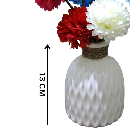 Image of Dekorly Artificial Peony Flowers Bunch | White Vase with Flowers Bunch | Artificial Plants for Home Office Hotel Decor | Bedroom Living Room Bathroom Decor (Multicolor, Height : 30CM)