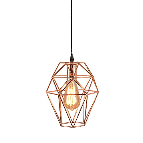 Suspension cage industrielle plafon en métal or rose luminaire E27 réglable en hauteur