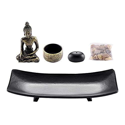 Jovivi AJ3000863 Zen Garden Set Buddha Statue W/Tealight Candle Holder, Rocks & Incense Burner Holder & Wood Tray thumb #3
