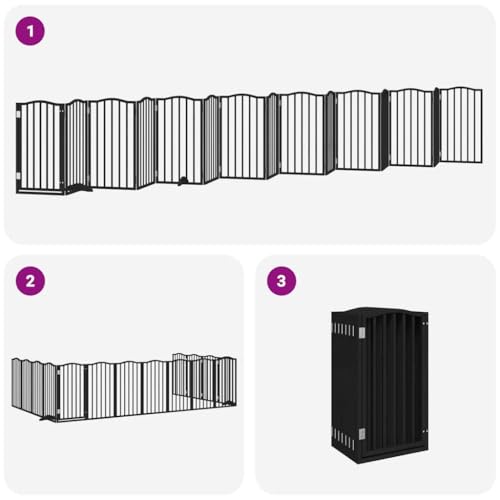 Vidaxl Cancello Cani Porta Pieghevole Nero 15 Pannelli 750 Cm Pioppo, Cancello Per Cani Con Porta, Cancello Per Cani Per Scale, Cancello Per Cuccioli - 6
