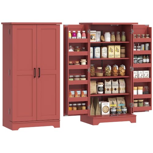 HOMCOM Aparador de Cocina 5 estantes 60x40x120cm Rojo