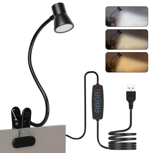 AMFUN 18 LED Lámpara de Escritorio con Pinza, Lámpara de Lectura LED, Lampara Lectura Pinza, 3 Modos 10 Brillos, para Estudiar, Trabajar, Leer