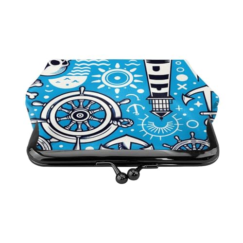 Pu Leather Buckle Coin Purse Maritime-Nautical-White Girls Kiss-Lock Change Purse Wallets2
