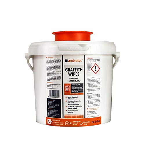 Ambratec GRAFFITI WIPES GRAFFITIENTFERNUNG 70 Tücher, Graffitenferner, Plexiglas, Verkehrsschilder,Sprühfarben, Fassadenfarben, Druckfarben, 1K Lacke, Klebstoffe