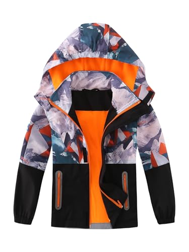 Boys Rain Jacket Lightweight Waterproof Hooded Fleece Lined