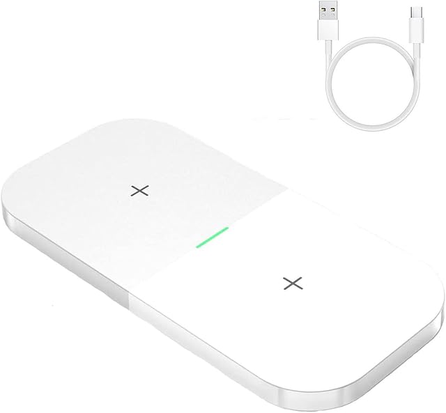 Tynerza Dual Wireless Charger Pad, 2 in 1 Charging Mat for iPhone 12/13/14/12 Pro/14 Pro Max/11/8, for Samsung S22/S21/S20/S10, Mat for Airpods 2/Pro, Galaxy Buds - Not for Watch (White)