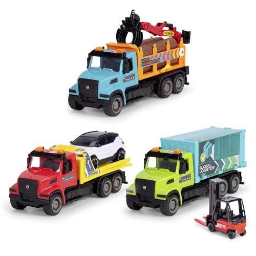 Image of Dickie Toys - Volvo Truck Heavy Road Works, Friction, Rubber Tires, Moving Parts and Accessories, 23 cm, one Unit Will be Sent Randomly