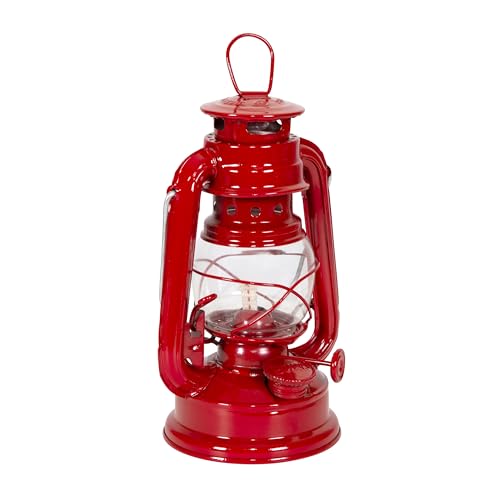 Image of Stansport Hurricane Lantern - Classic Metal Kerosene Oil Lamp with Glass Globe and Adjustable Wick - Portable Emergency Lighting & Decorative Indoor /Outdoor Camping Lantern, Red