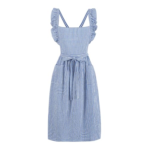 SeedBySea Vintage Gingham Apron for Women, Ruffle...