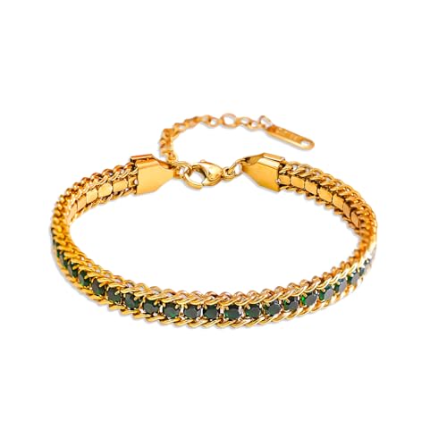 Image of Rubans Demi Fine Stainless Steel Bracelet Emerald CZ Gift for Women & Girls