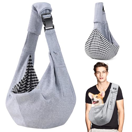 Hundetragetasche, Tragekraft bis 7.5kg, Haustier Hundetasche mit Verstellbarem, Hunde Umhängetasche Tragetasche Hund Verstellbare für Spaziergang Aktivitäten im Freien und Ausflüge (Grau)